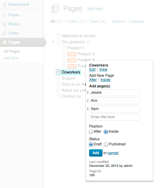 Wordpress-Plugin CMS Tree Page View